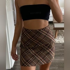 Princess Polly women's 8 Brown plaid zip up skirt preppy rustic equestrian